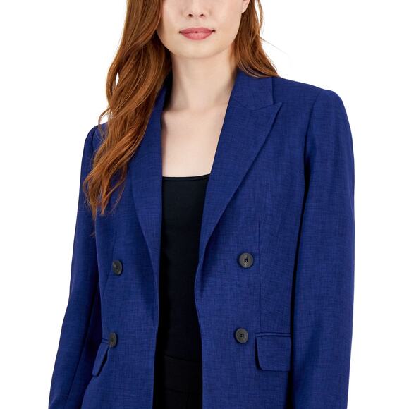 T Tahari Peak-Lapel Open-Front Blazer Jacket Symphony Blue Melange NWT Size 2 - Picture 3 of 12